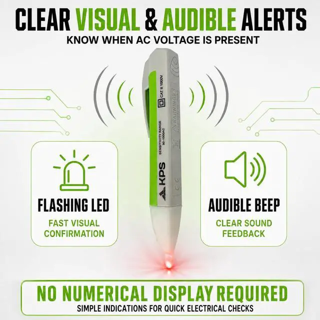 Alt view image 4 of 7 - -DT10 Non-Contact Voltage Detector, 90-1000V AC, CAT II 1000V | Detect AC voltage without contact using clear LED and audible alerts.