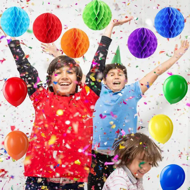 Alt view image 5 of 7 - Happy Birthday Decorations For Women Men,Birthday Backdrop,Banner Balloons,Table Cloth,Paper pom poms Party Supplies for Girls Boys (Colorful)