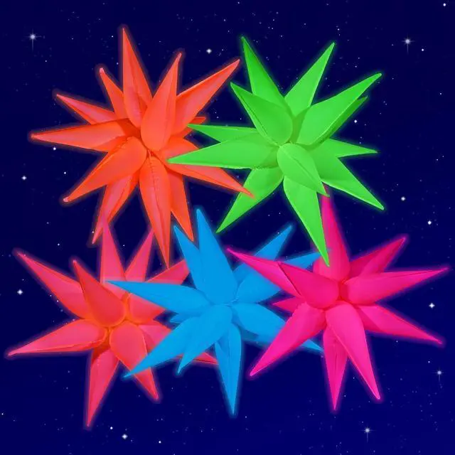 Main image of Glow in The Dark Party Supplies, 5 Pcs Neon Explosion Star Balloons | Neon Party Decorations, DIY Neon Balloon with 12 point Cone Balloons for Birthday Wedding Graduation