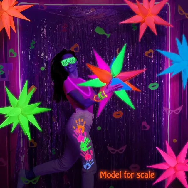 Alt view image 2 of 7 - Glow in The Dark Party Supplies, 5 Pcs Neon Explosion Star Balloons | Neon Party Decorations, DIY Neon Balloon with 12 point Cone Balloons for Birthday Wedding Graduation