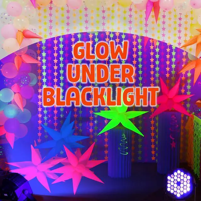 Alt view image 4 of 7 - Glow in The Dark Party Supplies, 5 Pcs Neon Explosion Star Balloons | Neon Party Decorations, DIY Neon Balloon with 12 point Cone Balloons for Birthday Wedding Graduation