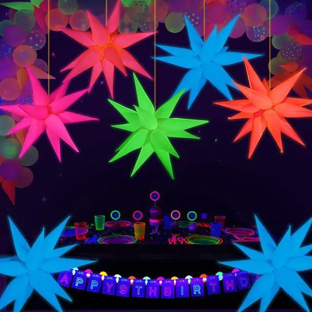 Alt view image 5 of 7 - Glow in The Dark Party Supplies, 5 Pcs Neon Explosion Star Balloons | Neon Party Decorations, DIY Neon Balloon with 12 point Cone Balloons for Birthday Wedding Graduation