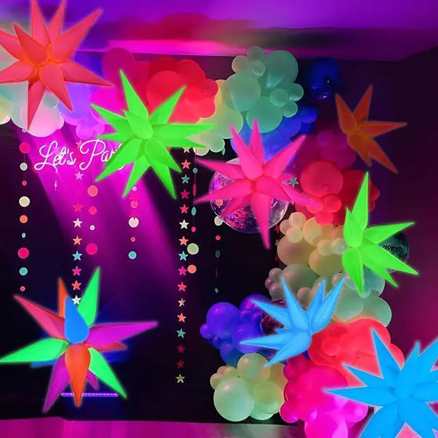 Alt view image 6 of 7 - Glow in The Dark Party Supplies, 5 Pcs Neon Explosion Star Balloons | Neon Party Decorations, DIY Neon Balloon with 12 point Cone Balloons for Birthday Wedding Graduation