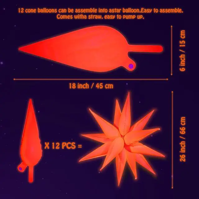 Alt view image 7 of 7 - Glow in The Dark Party Supplies, 5 Pcs Neon Explosion Star Balloons | Neon Party Decorations, DIY Neon Balloon with 12 point Cone Balloons for Birthday Wedding Graduation