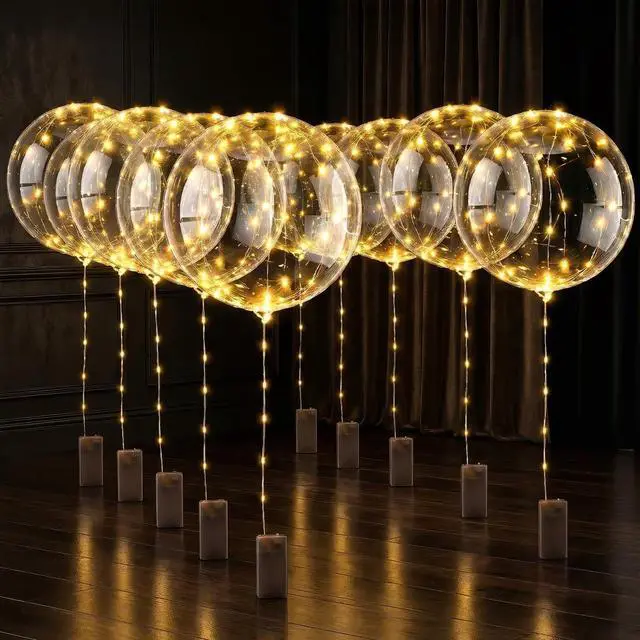 Main image of 10 Pcs LED Balloons Light Up Balloons, 18 In Clear, String Lights | Reusable Clear LED Balloon Lights; Individual Switch; Glow in the Dark Wedding, Anniversary & Birthday Party Decorations