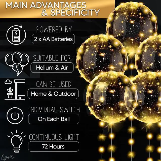 Alt view image 5 of 7 - 10 Pcs LED Balloons Light Up Balloons, 18 In Clear, String Lights | Reusable Clear LED Balloon Lights; Individual Switch; Glow in the Dark Wedding, Anniversary & Birthday Party Decorations