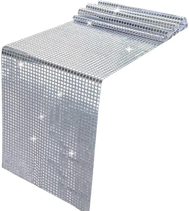 Main image of 13 x 72 Inches Glitter Disco Party Table Runner Mirror Silver Runner Retro 70s 80s Theme Disco Ball Table Decorations Birthday Bachelorette Dance Party Supplies