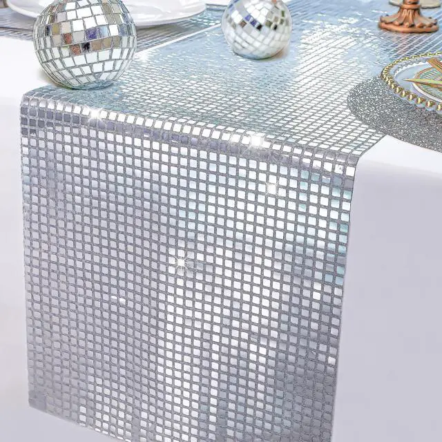 Alt view image 2 of 7 - 13 x 72 Inches Glitter Disco Party Table Runner Mirror Silver Runner Retro 70s 80s Theme Disco Ball Table Decorations Birthday Bachelorette Dance Party Supplies