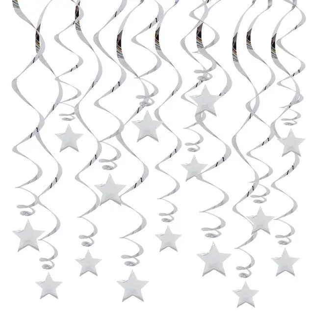 Main image of Silver Star Hanging Swirl Decorations,Hanging Silver Party Supplies for Graduation Wedding Baby Shower Decorations, Pack of 15