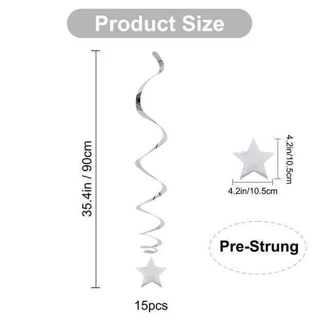 Alt view image 2 of 6 - Silver Star Hanging Swirl Decorations,Hanging Silver Party Supplies for Graduation Wedding Baby Shower Decorations, Pack of 15