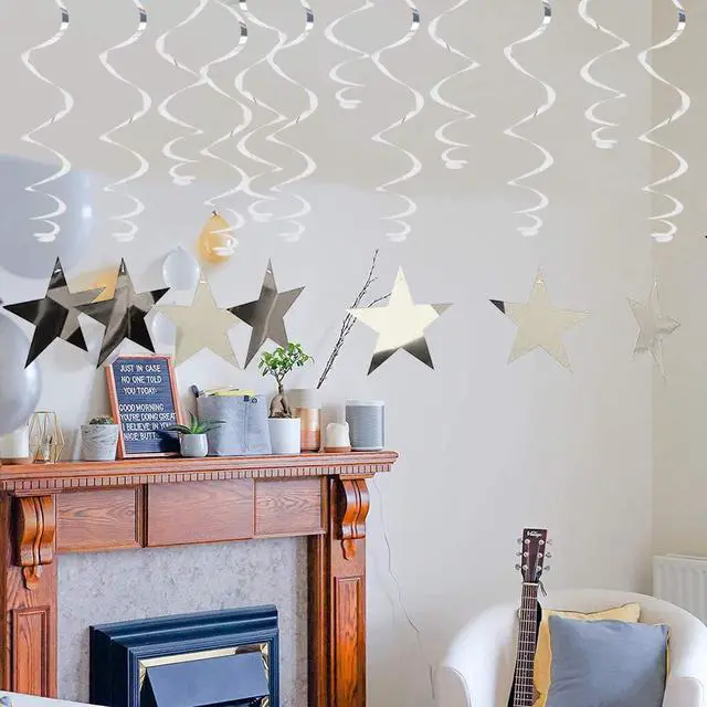 Alt view image 5 of 6 - Silver Star Hanging Swirl Decorations,Hanging Silver Party Supplies for Graduation Wedding Baby Shower Decorations, Pack of 15