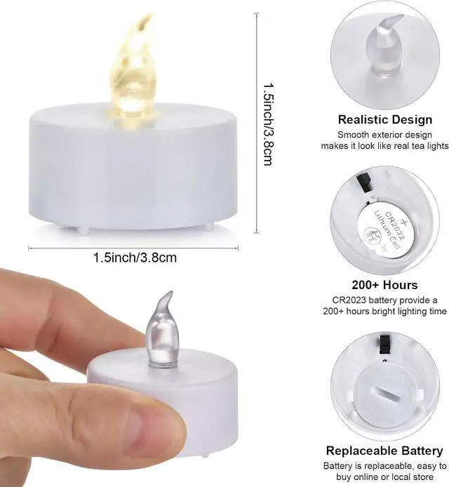 Alt view image 6 of 7 - Battery Operated LED Tea Lights Flameless Electric Candles 24PACK | Realistic and Bright Holiday Gift Long Lasting 200Hours for Halloween Christmas Festival Celebration Table Decoration