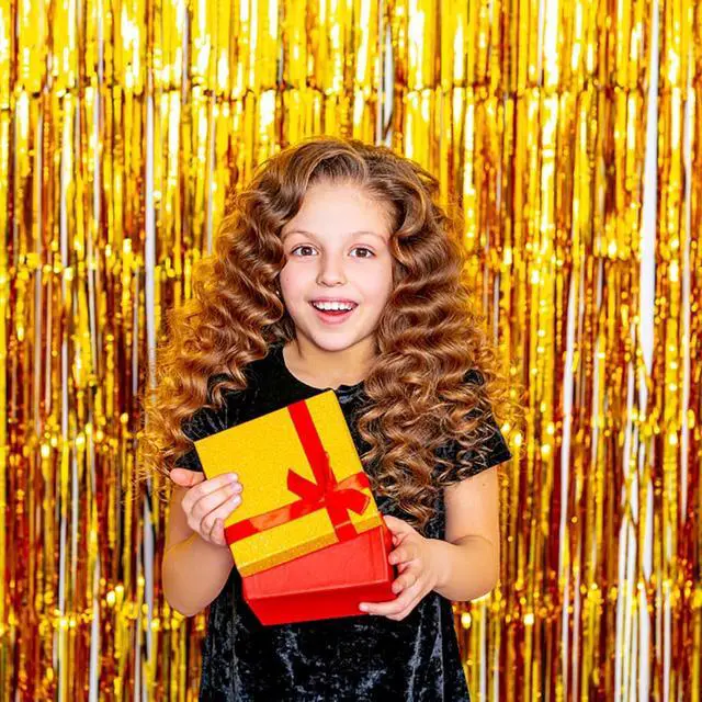 Alt view image 2 of 7 - 2 Pack Gold Backdrop Birthday Decorations Foil Curtain Backdrop Gold Streamers Dance Party Decorations Photo Booth Props for Bachelorette Decorations Christmas Halloween New Years Eve Party Supplies