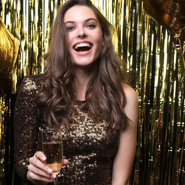 Alt view image 4 of 7 - 2 Pack Gold Backdrop Birthday Decorations Foil Curtain Backdrop Gold Streamers Dance Party Decorations Photo Booth Props for Bachelorette Decorations Christmas Halloween New Years Eve Party Supplies