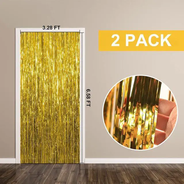 Alt view image 7 of 7 - 2 Pack Gold Backdrop Birthday Decorations Foil Curtain Backdrop Gold Streamers Dance Party Decorations Photo Booth Props for Bachelorette Decorations Christmas Halloween New Years Eve Party Supplies