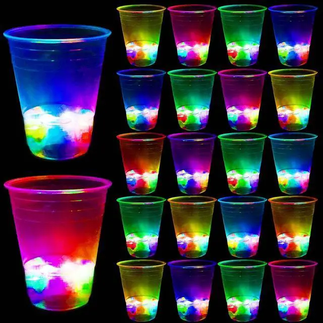 Main image of 40 Pcs Glowing Party Cups, 16oz Plastic Light Up Cups with Flashing Color LED Lights for House Parties Birthdays Concerts Weddings BBQ Beach DJ Holidays