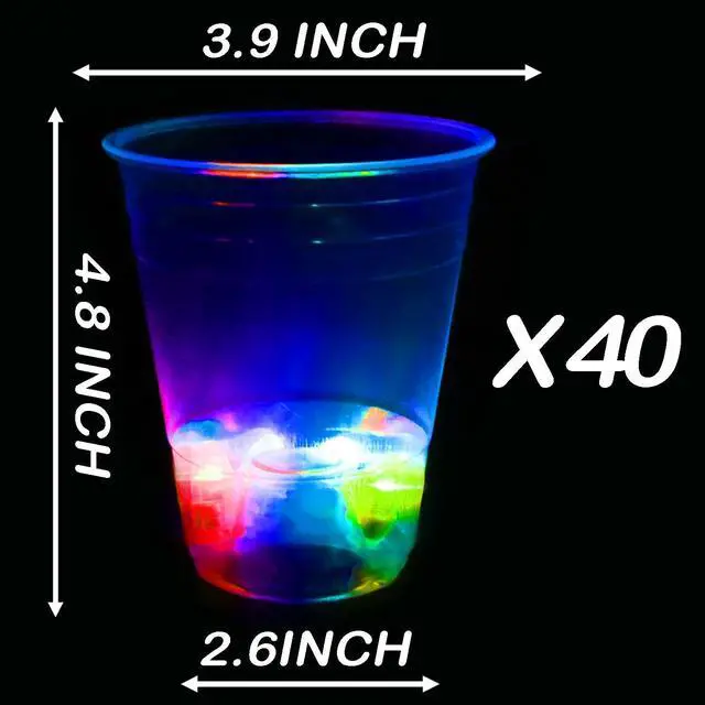 Alt view image 3 of 4 - 40 Pcs Glowing Party Cups, 16oz Plastic Light Up Cups with Flashing Color LED Lights for House Parties Birthdays Concerts Weddings BBQ Beach DJ Holidays