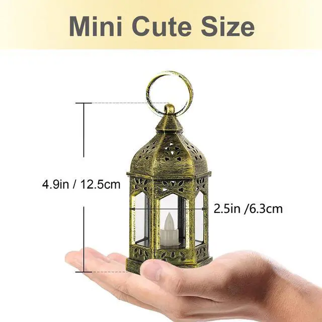 Alt view image 2 of 7 - 10PCS Gold Mini Lanterns for Party Decoration, Flickering LED Candle | Hanging Diwali Lanterns for Centerpieces, Ramadan,Christmas, Halloween, Eid, Table Decor for Shrek, Fairy, Harry Potter Party