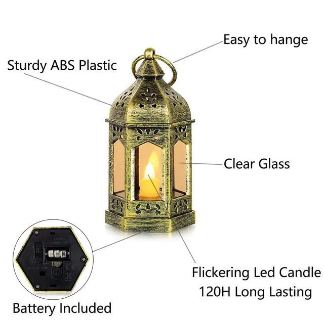 Alt view image 3 of 7 - 10PCS Gold Mini Lanterns for Party Decoration, Flickering LED Candle | Hanging Diwali Lanterns for Centerpieces, Ramadan,Christmas, Halloween, Eid, Table Decor for Shrek, Fairy, Harry Potter Party