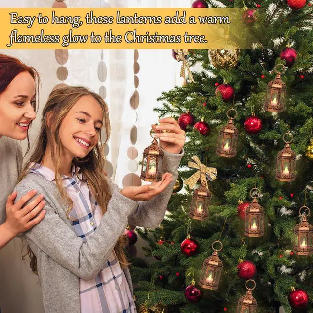 Alt view image 7 of 7 - 8Pcs Mini Lantern with LED Tealight, Vintage Brown Lanterns Decorative, Hanging Candle Lanterns for Halloween Christmas Wedding Table Centerpiece Indian Decor, Garden Fairy Party Decorations