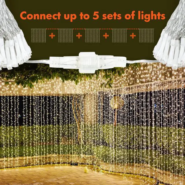 Alt view image 2 of 7 - 300 LED Curtain String Lights, Warm White | 8 Modes, Plug In, For Bedroom Wedding Party Birthday, Indoor Outdoor Wall Window Backdrop