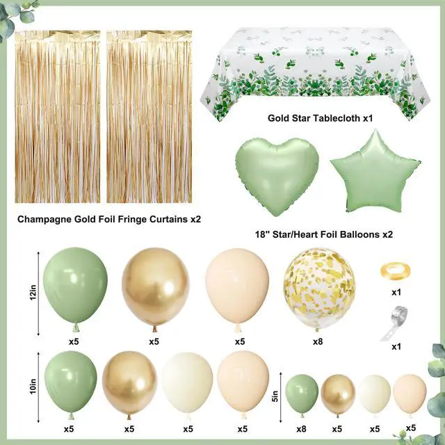 Alt view image 2 of 7 - Sage Green Birthday Decorations for Women | Nude Gold Foil Balloons Table Cloth Sash Crown Fringe Curtain Happy Birthday Banner Butterfly Cake Topper Party Supplies
