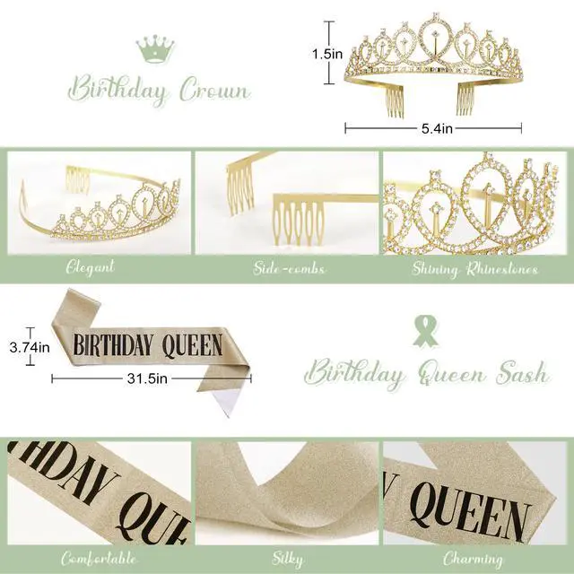 Alt view image 3 of 7 - Sage Green Birthday Decorations for Women | Nude Gold Foil Balloons Table Cloth Sash Crown Fringe Curtain Happy Birthday Banner Butterfly Cake Topper Party Supplies