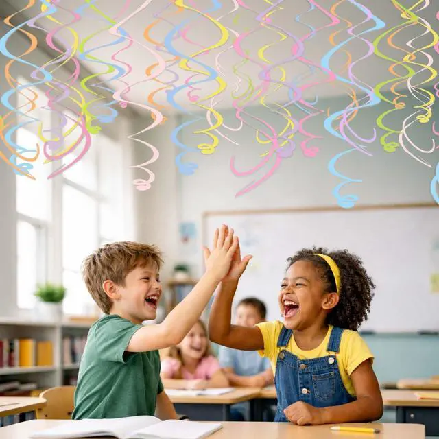 Alt view image 6 of 7 - Pastel Party Decorations, 48 Pc Whimsical Paper Swirl Streamers | Soft Rainbow Hanging Swirls with Hooks for Birthday, Spring, Bridal, Baby Shower, Gender Reveal, Wedding & Princess Parties