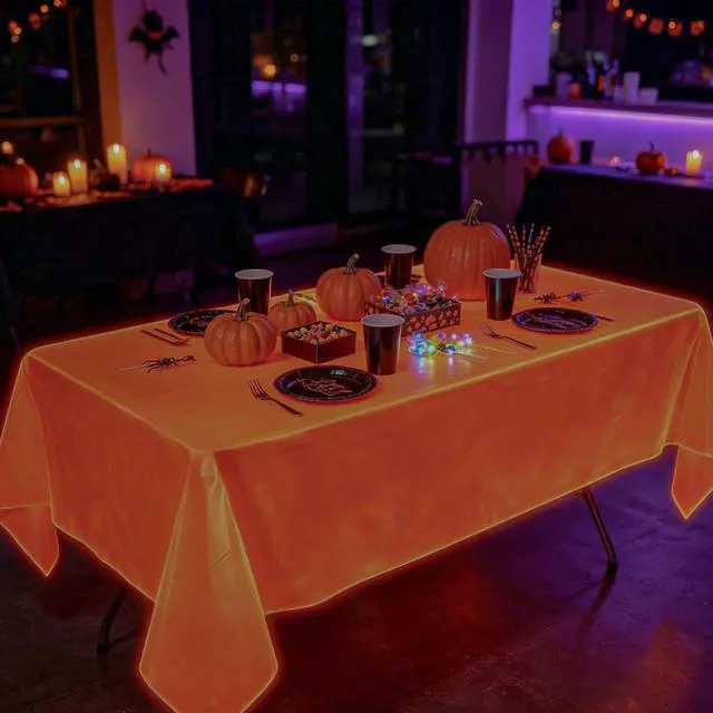 Alt view image 5 of 7 - 4 Pack Neon Tablecloths, Neon Party Decorations, Pink Orange Green Glow in The Dark Plastic Table Cover for Glow in the Dark Party Supplies, 54 x 108 Inch