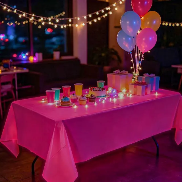 Alt view image 6 of 7 - 4 Pack Neon Tablecloths, Neon Party Decorations, Pink Orange Green Glow in The Dark Plastic Table Cover for Glow in the Dark Party Supplies, 54 x 108 Inch