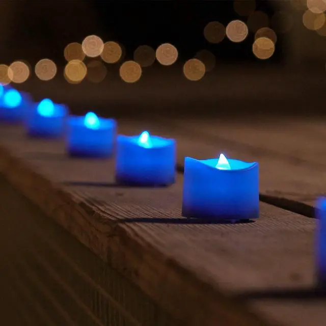 Alt view image 2 of 7 - 24-Pack Blue Flameless Battery Tea Light Candles, 200+ Hours | Flickering LED Tealights for Navy Blue Wedding Centerpieces, Romantic Nights, Memorial Tables, Baby Showers and Winter Decor