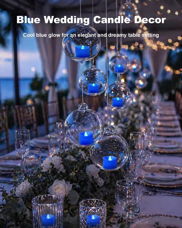 Alt view image 4 of 7 - 24-Pack Blue Flameless Battery Tea Light Candles, 200+ Hours | Flickering LED Tealights for Navy Blue Wedding Centerpieces, Romantic Nights, Memorial Tables, Baby Showers and Winter Decor