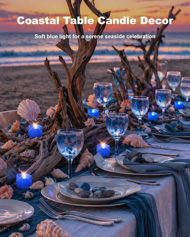Alt view image 5 of 7 - 24-Pack Blue Flameless Battery Tea Light Candles, 200+ Hours | Flickering LED Tealights for Navy Blue Wedding Centerpieces, Romantic Nights, Memorial Tables, Baby Showers and Winter Decor