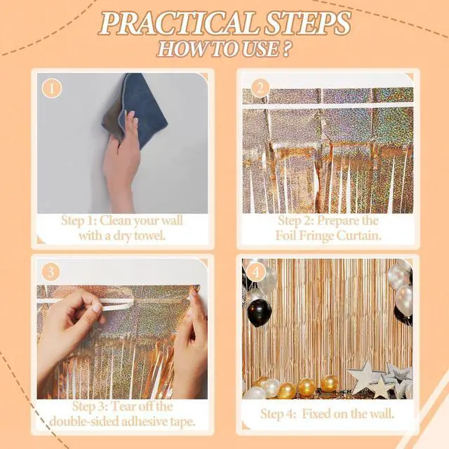 Alt view image 2 of 6 - 3 Pack Foil Fringe Backdrop - Laser Champagne Shiny Tinsel Curtains for Party Decoration/Photo Booth Props - 3.3x8.2 FT Metallic Foil Backdrop for Birthday, Wedding, Graduation, Christmas.
