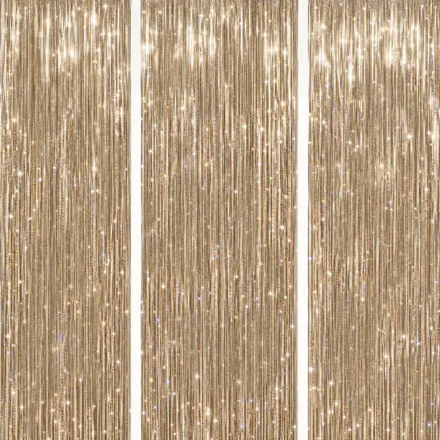 Main image of 3 Pack Foil Fringe Backdrop - Laser Champagne Shiny Tinsel Curtains for Party Decoration/Photo Booth Props - 3.3x8.2 FT Metallic Foil Backdrop for Birthday, Wedding, Graduation, Christmas.