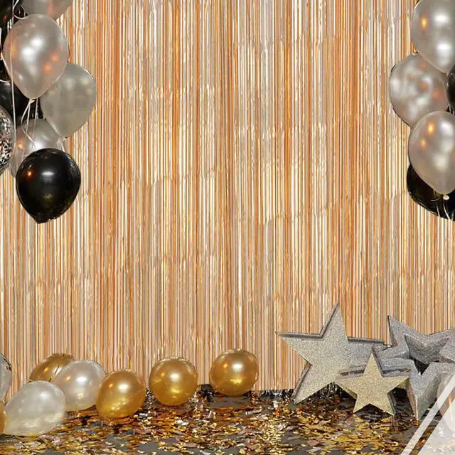 Alt view image 6 of 6 - 3 Pack Foil Fringe Backdrop - Laser Champagne Shiny Tinsel Curtains for Party Decoration/Photo Booth Props - 3.3x8.2 FT Metallic Foil Backdrop for Birthday, Wedding, Graduation, Christmas.