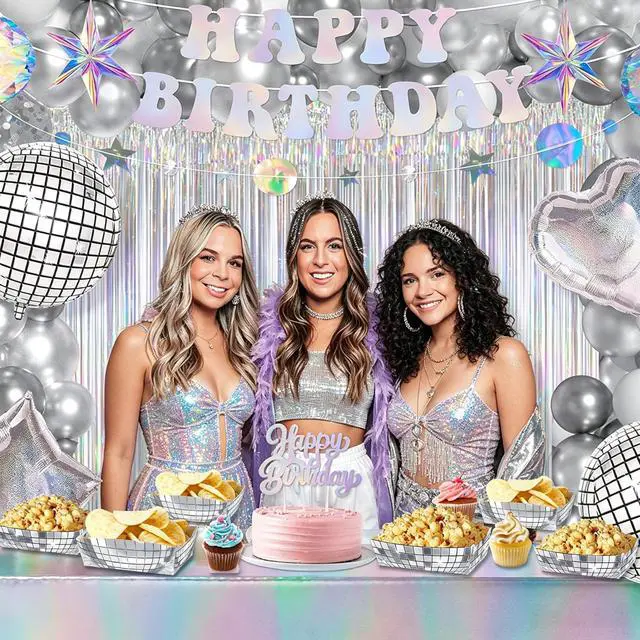 Alt view image 3 of 6 - 24 Pcs Silver Food Trays for Disco Party Decorations | 2 lb Disposable Paer Plates for Disco Ball Party Decorations, 70s 80s 90s Theme, Easy to Fold