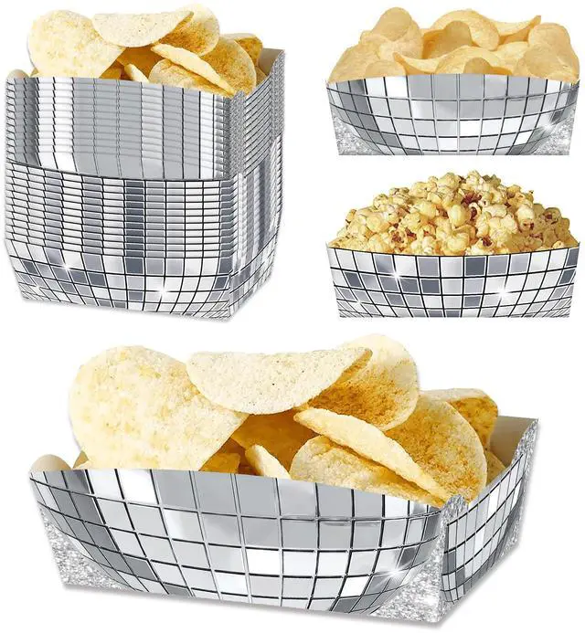 Main image of 24 Pcs Silver Food Trays for Disco Party Decorations | 2 lb Disposable Paer Plates for Disco Ball Party Decorations, 70s 80s 90s Theme, Easy to Fold