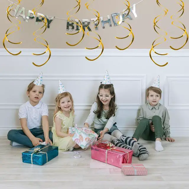 Alt view image 4 of 7 - 30 Pieces Gold Hanging Swirl Decorations | Plastic Streamer Party Swirl Spiral Decorations for Ceiling, Wedding Baby Shower Birthday Party Supply