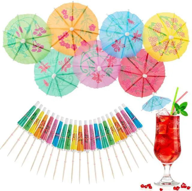 Main image of Drink Umbrellas Cocktail Umbrellas - 50PCS Mini Paper Umbrellas | Umbrella Toothpicks for Cocktails, Colorful Cupcake Toppers, Decorations for Hawaiian Tropical Luau Party, Summer Pool Party
