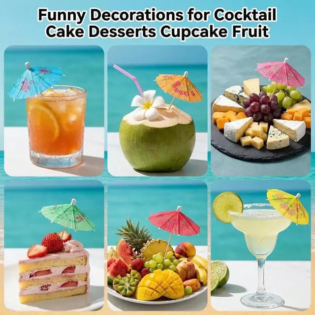 Alt view image 3 of 7 - Drink Umbrellas Cocktail Umbrellas - 50PCS Mini Paper Umbrellas | Umbrella Toothpicks for Cocktails, Colorful Cupcake Toppers, Decorations for Hawaiian Tropical Luau Party, Summer Pool Party