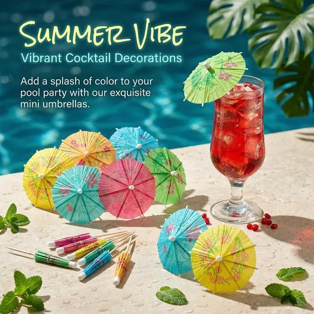 Alt view image 4 of 7 - Drink Umbrellas Cocktail Umbrellas - 50PCS Mini Paper Umbrellas | Umbrella Toothpicks for Cocktails, Colorful Cupcake Toppers, Decorations for Hawaiian Tropical Luau Party, Summer Pool Party