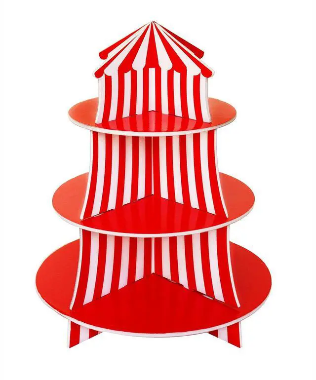 Main image of 3 Tier Cupcake Foam Stand with Circus Carnival Tent Design for Desserts, Birthdays, Decorations