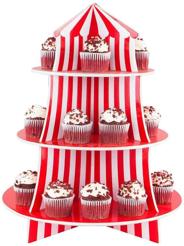 Alt view image 2 of 7 - 3 Tier Cupcake Foam Stand with Circus Carnival Tent Design for Desserts, Birthdays, Decorations