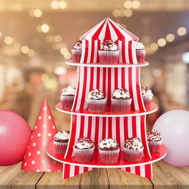 Alt view image 4 of 7 - 3 Tier Cupcake Foam Stand with Circus Carnival Tent Design for Desserts, Birthdays, Decorations