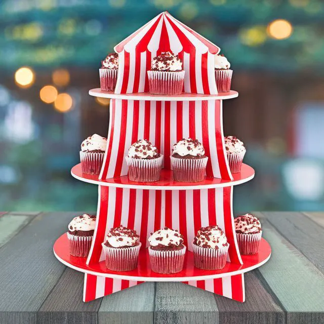 Alt view image 5 of 7 - 3 Tier Cupcake Foam Stand with Circus Carnival Tent Design for Desserts, Birthdays, Decorations