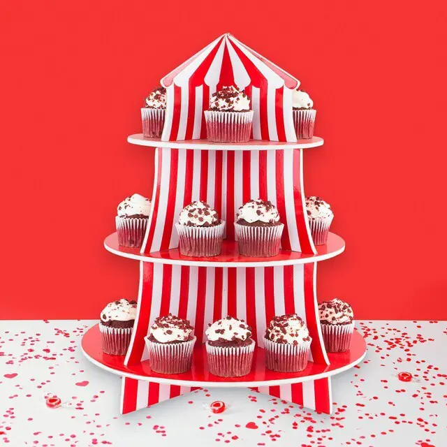 Alt view image 7 of 7 - 3 Tier Cupcake Foam Stand with Circus Carnival Tent Design for Desserts, Birthdays, Decorations