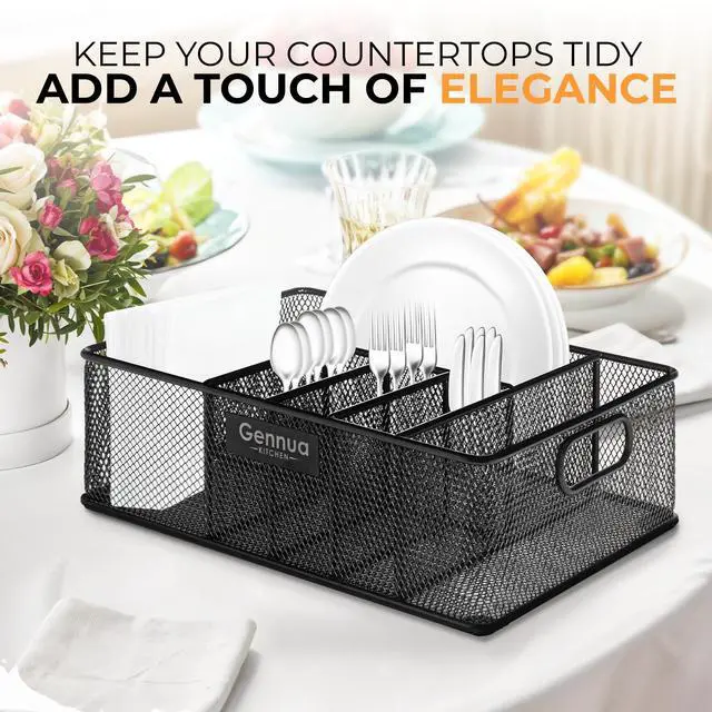 Alt view image 5 of 7 - Paper Plate Organizer for Cabinet, Counter, Picnics, Parties & More, Extra Large Utensil Caddy Crafted of Thick Iron Mesh With 6 Compartments for Paper Plates & Plastic Silverware