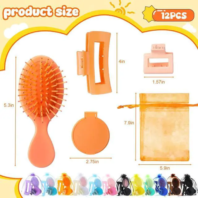 Alt view image 2 of 6 - 60 Pcs Bulk Gifts for Women Bachelorette Spa Party Favors Include Mini Hair Brush Hair Claw Clips Small Compact Mirrors Bags Baby Shower Bridal Wedding Favor for Guest, 12 Sets