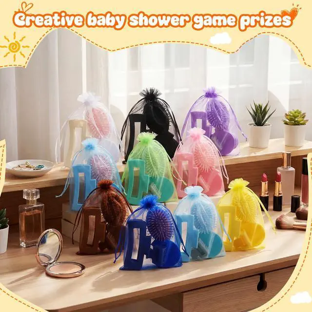 Alt view image 3 of 6 - 60 Pcs Bulk Gifts for Women Bachelorette Spa Party Favors Include Mini Hair Brush Hair Claw Clips Small Compact Mirrors Bags Baby Shower Bridal Wedding Favor for Guest, 12 Sets